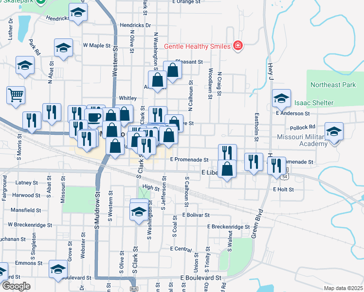 map of restaurants, bars, coffee shops, grocery stores, and more near 207 East Jackson Street in Mexico
