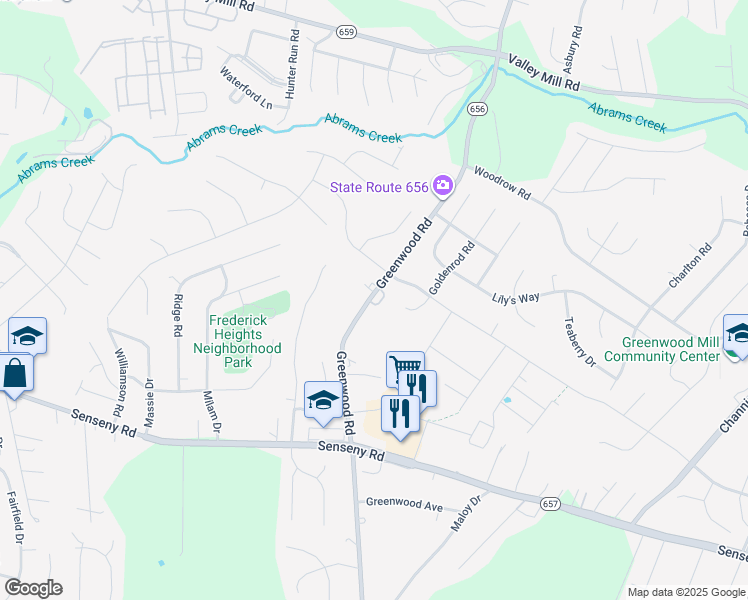 map of restaurants, bars, coffee shops, grocery stores, and more near 711 Greenwood Road in Winchester
