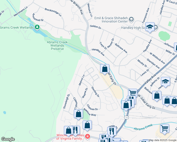 map of restaurants, bars, coffee shops, grocery stores, and more near 1856 Melvor Lane in Winchester