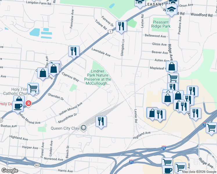 map of restaurants, bars, coffee shops, grocery stores, and more near 2818 Cypress Way in Cincinnati