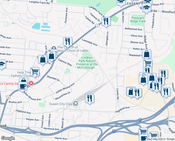 map of restaurants, bars, coffee shops, grocery stores, and more near 2747 Cypress Way in Cincinnati
