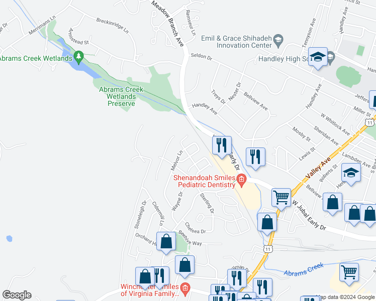 map of restaurants, bars, coffee shops, grocery stores, and more near 1856 Melvor Lane in Winchester