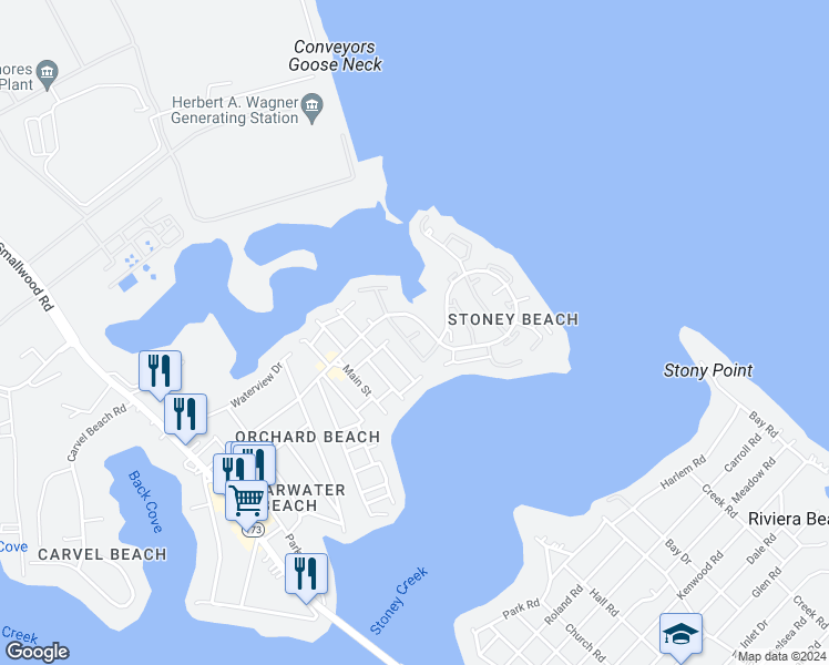 map of restaurants, bars, coffee shops, grocery stores, and more near 1300 Creekland Court in Riviera Beach