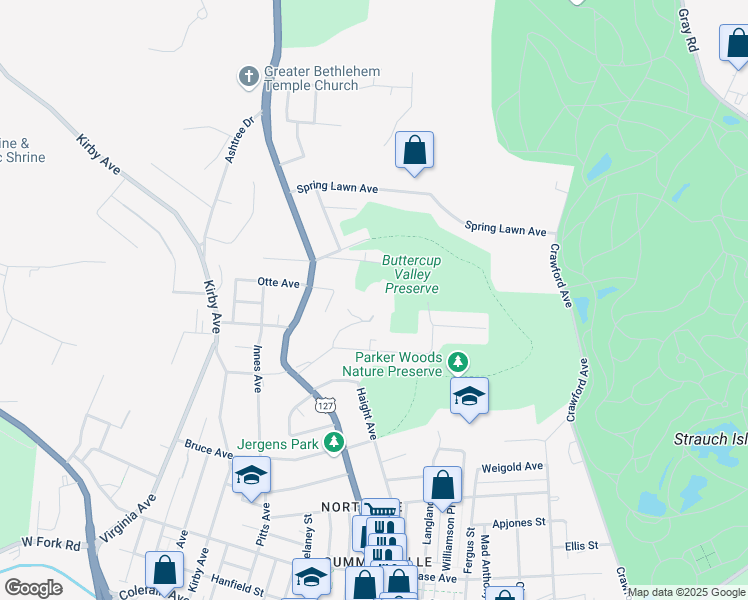 map of restaurants, bars, coffee shops, grocery stores, and more near 1600 Thompson Heights Avenue in Cincinnati
