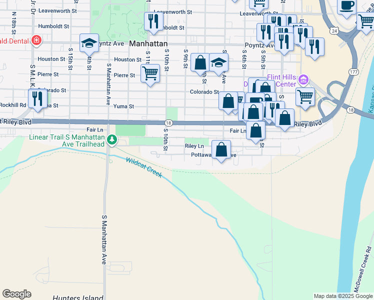 map of restaurants, bars, coffee shops, grocery stores, and more near 715 South 9th Street in Manhattan