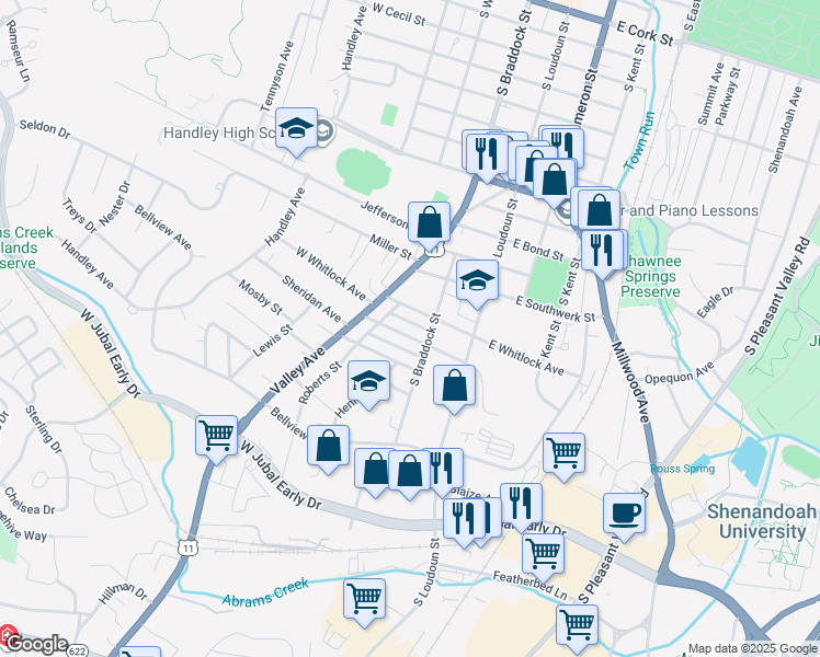 map of restaurants, bars, coffee shops, grocery stores, and more near 118 Montague Avenue in Winchester
