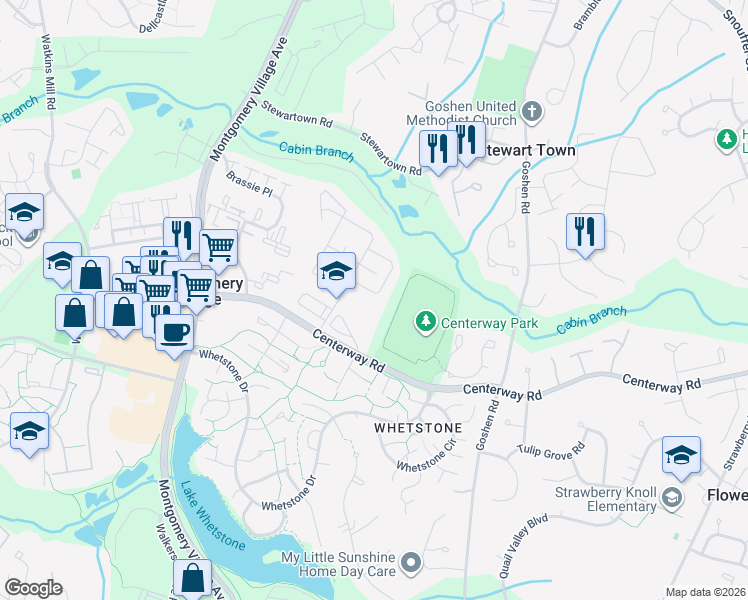 map of restaurants, bars, coffee shops, grocery stores, and more near 19331 Keymar Way in Gaithersburg