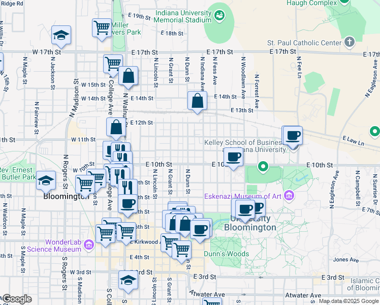 map of restaurants, bars, coffee shops, grocery stores, and more near 508 East Cottage Grove Avenue in Bloomington