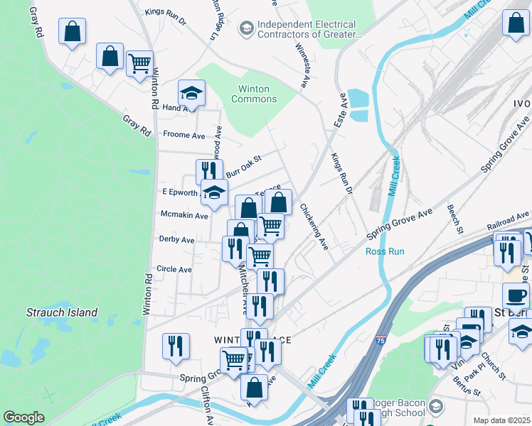 map of restaurants, bars, coffee shops, grocery stores, and more near 607 Orient Avenue in Cincinnati