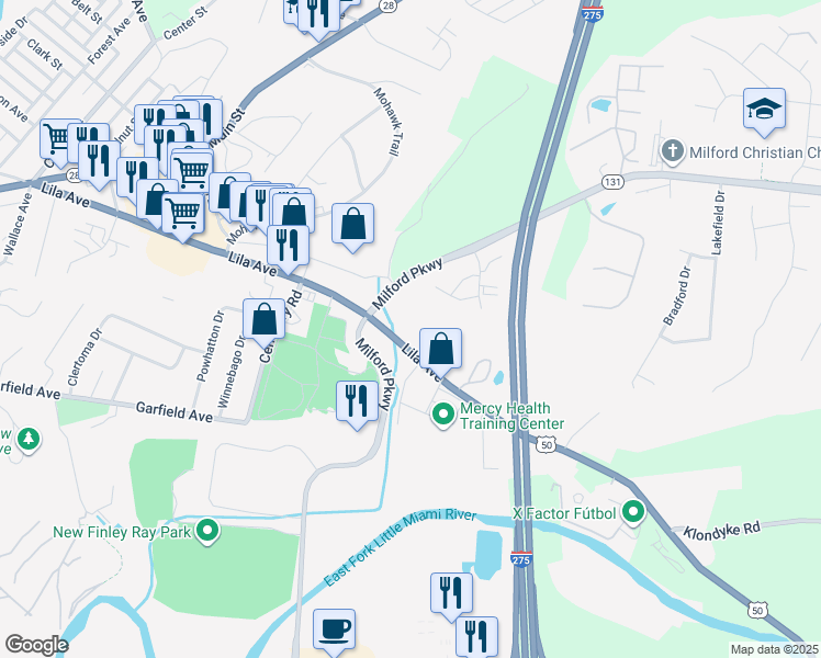 map of restaurants, bars, coffee shops, grocery stores, and more near 1099 Lila Avenue in Milford