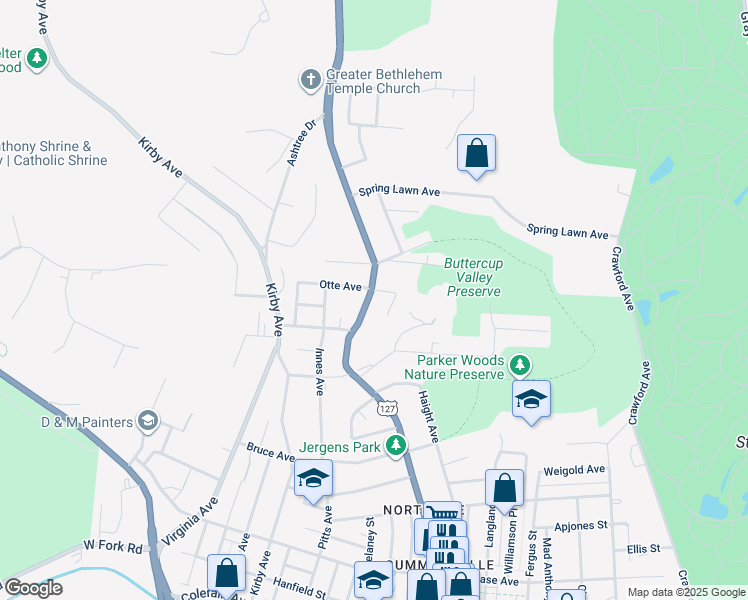 map of restaurants, bars, coffee shops, grocery stores, and more near 4582 Hamilton Avenue in Cincinnati