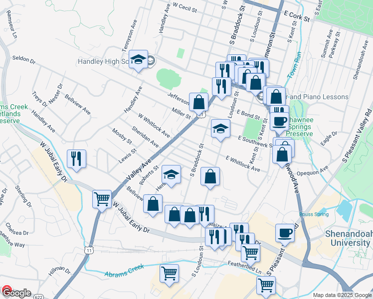 map of restaurants, bars, coffee shops, grocery stores, and more near 118 Montague Avenue in Winchester