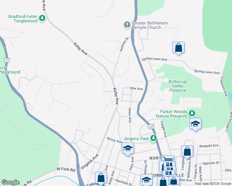 map of restaurants, bars, coffee shops, grocery stores, and more near 4547 Kirby Avenue in Cincinnati