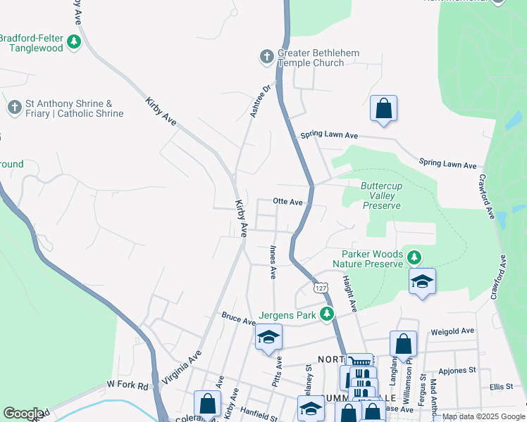 map of restaurants, bars, coffee shops, grocery stores, and more near 1646 Philomena Avenue in Cincinnati