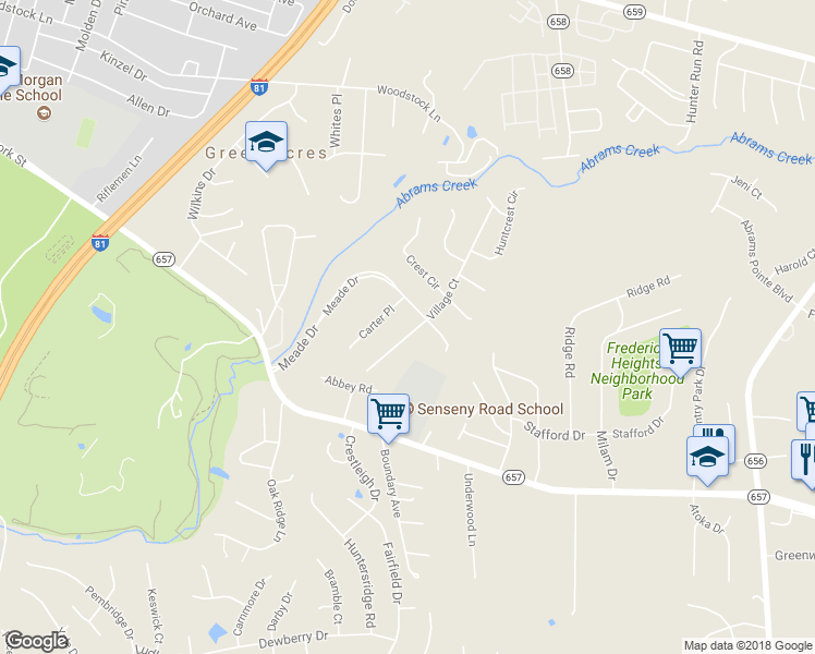 map of restaurants, bars, coffee shops, grocery stores, and more near 197 Village Court in Winchester