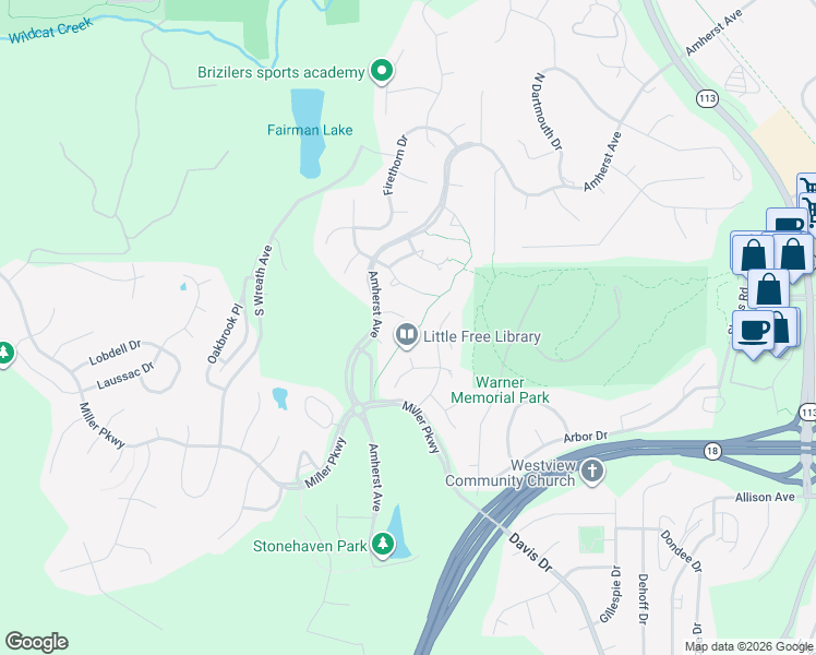 map of restaurants, bars, coffee shops, grocery stores, and more near 3703 Persimmon Circle in Manhattan