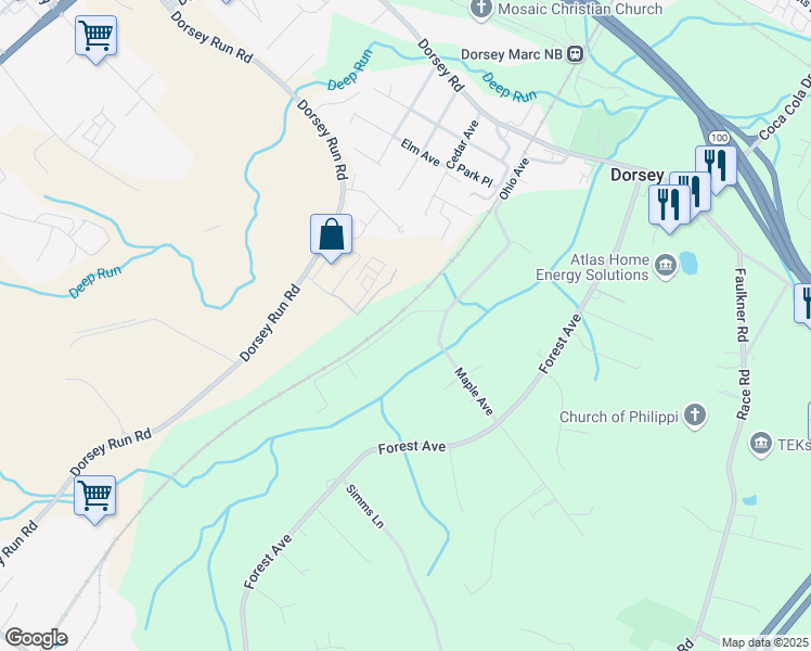 map of restaurants, bars, coffee shops, grocery stores, and more near 7183 Ohio Avenue in Hanover