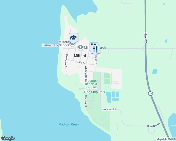 map of restaurants, bars, coffee shops, grocery stores, and more near 208 Whiting Street in Milford