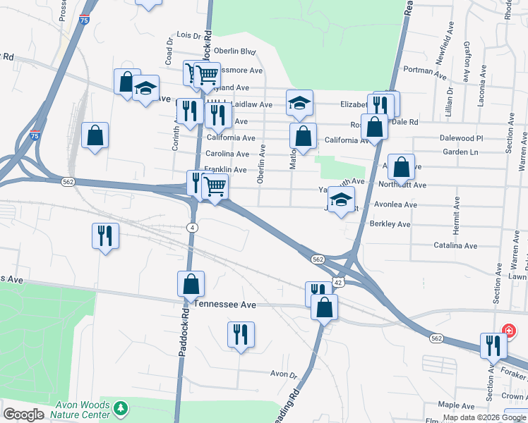 map of restaurants, bars, coffee shops, grocery stores, and more near 1411 Joseph Street in Cincinnati