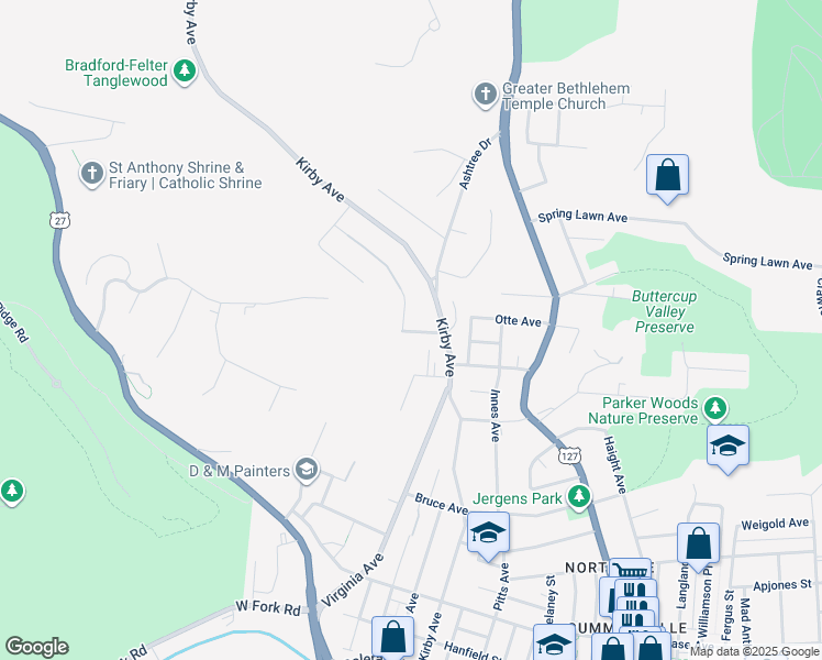 map of restaurants, bars, coffee shops, grocery stores, and more near 1830 Robley Avenue in Cincinnati
