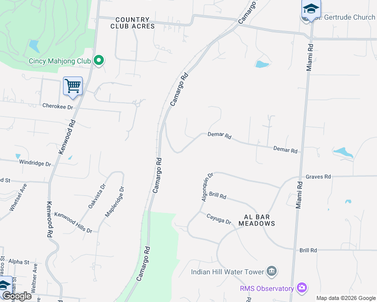 map of restaurants, bars, coffee shops, grocery stores, and more near 7275 Demar Road in Cincinnati