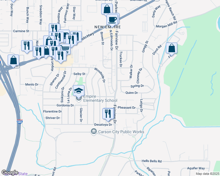 map of restaurants, bars, coffee shops, grocery stores, and more near 1332 North Edmonds Drive in Carson City