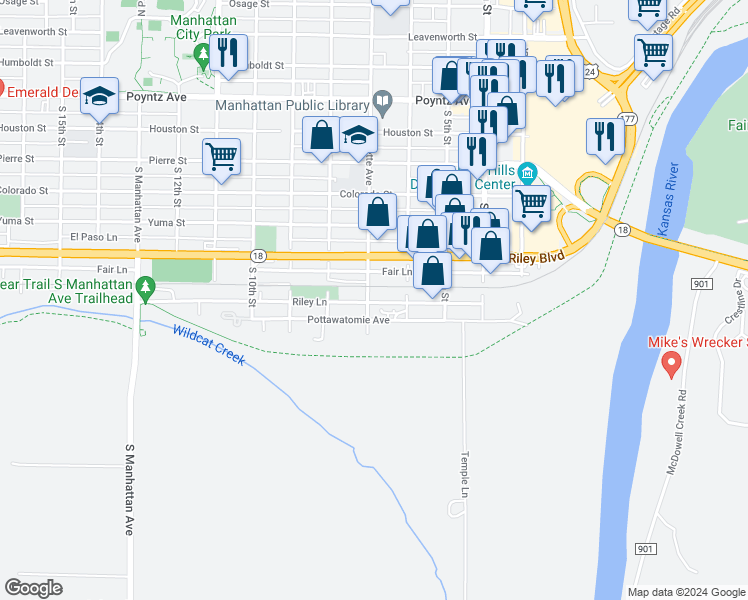 map of restaurants, bars, coffee shops, grocery stores, and more near 711 South Juliette Avenue in Manhattan