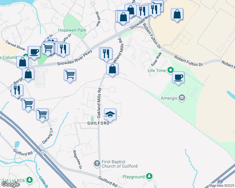 map of restaurants, bars, coffee shops, grocery stores, and more near 7272 Procopio Circle in Columbia