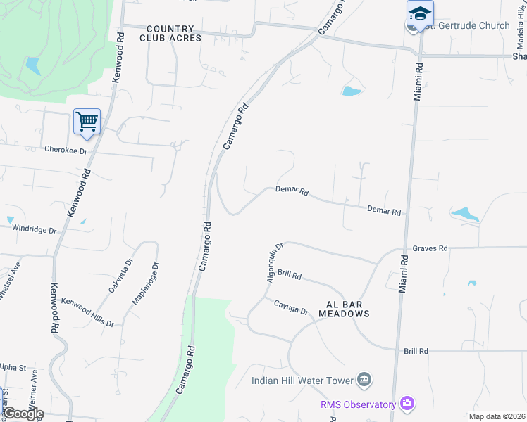 map of restaurants, bars, coffee shops, grocery stores, and more near 7305 Demar Road in Cincinnati