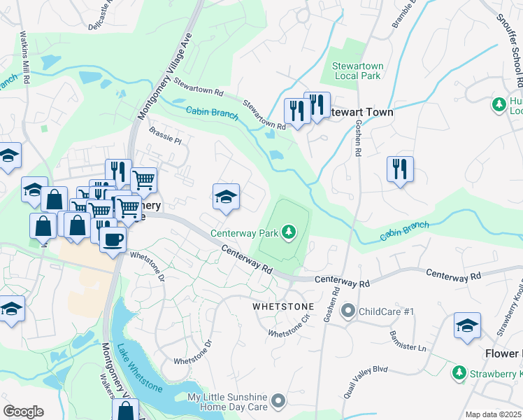 map of restaurants, bars, coffee shops, grocery stores, and more near 19347 Keymar Way in Gaithersburg