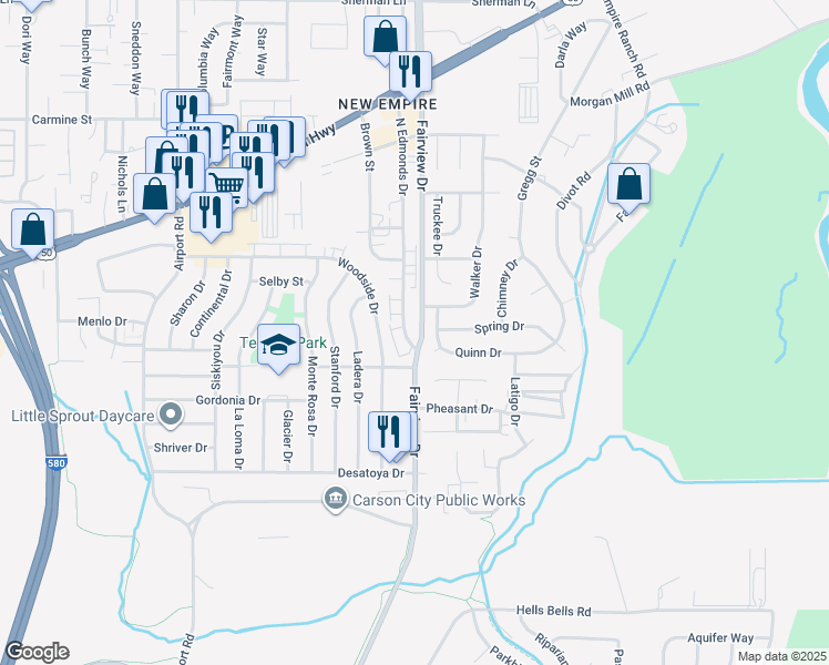 map of restaurants, bars, coffee shops, grocery stores, and more near 1317 North Edmonds Drive in Carson City