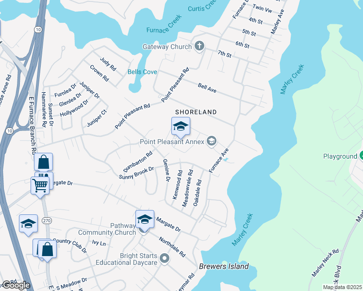map of restaurants, bars, coffee shops, grocery stores, and more near 1035 Dumbarton Road in Glen Burnie
