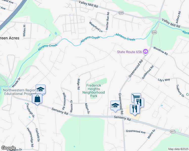 map of restaurants, bars, coffee shops, grocery stores, and more near 103 Potomac Place in Winchester