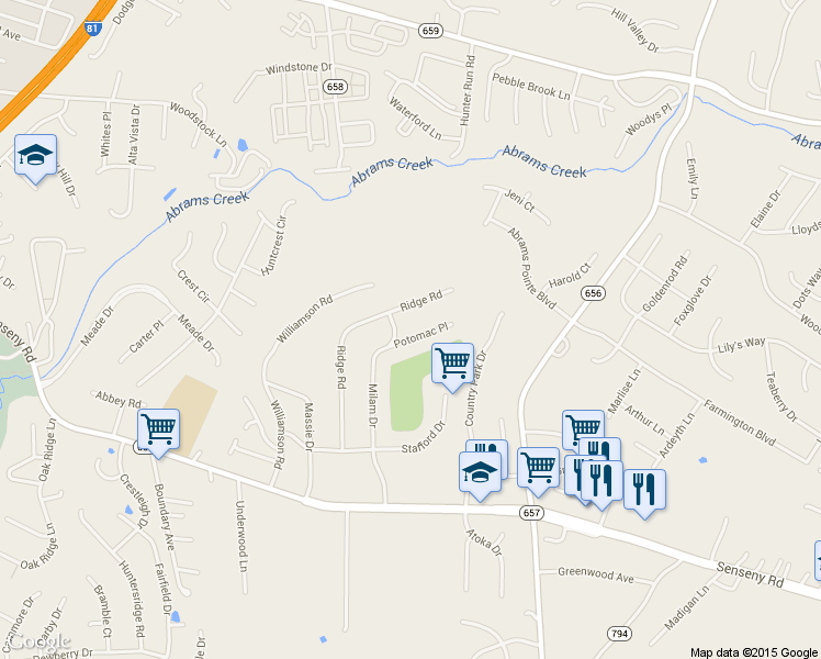 map of restaurants, bars, coffee shops, grocery stores, and more near 103 Potomac Place in Winchester