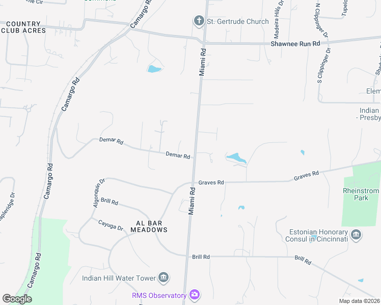 map of restaurants, bars, coffee shops, grocery stores, and more near 7675 Demar Road in Cincinnati