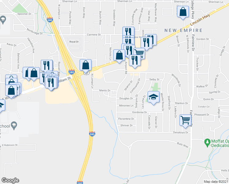 map of restaurants, bars, coffee shops, grocery stores, and more near 1 Menlo Ct in Carson City