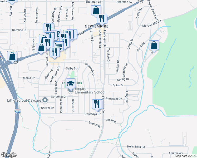 map of restaurants, bars, coffee shops, grocery stores, and more near 1342 North Edmonds Drive in Carson City