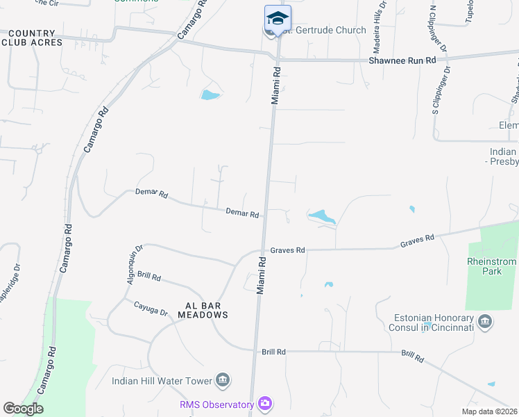 map of restaurants, bars, coffee shops, grocery stores, and more near 7675 Demar Road in Cincinnati