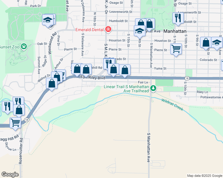map of restaurants, bars, coffee shops, grocery stores, and more near Linear Trail in Manhattan