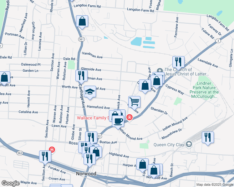 map of restaurants, bars, coffee shops, grocery stores, and more near 5347 Fenwick Avenue in Cincinnati