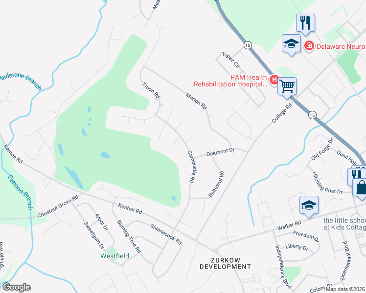 map of restaurants, bars, coffee shops, grocery stores, and more near 36 Gleneagles Court in Dover