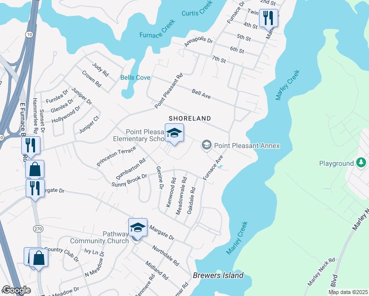 map of restaurants, bars, coffee shops, grocery stores, and more near 1035 Dumbarton Road in Glen Burnie