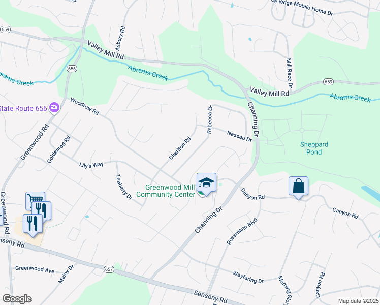 map of restaurants, bars, coffee shops, grocery stores, and more near 117 Rebecca Drive in Winchester
