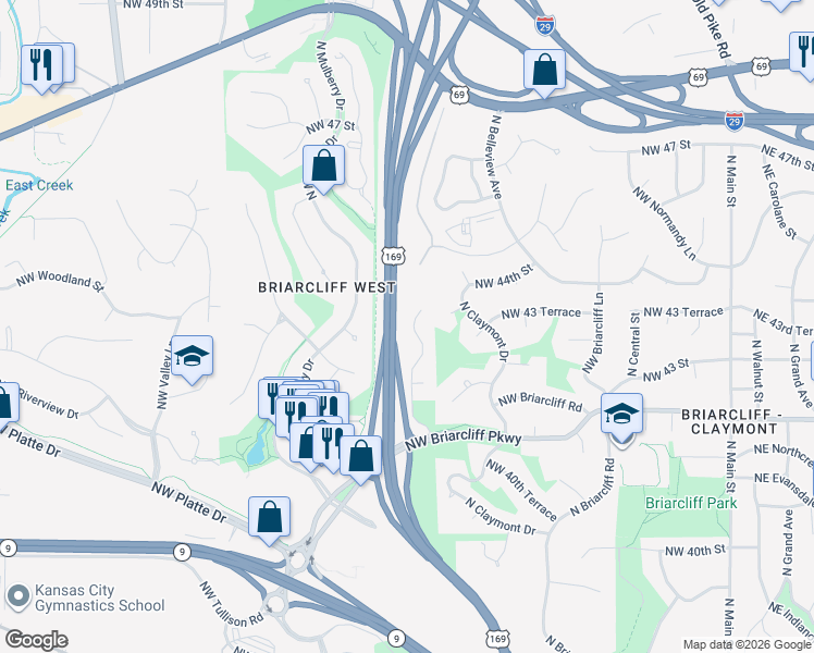 map of restaurants, bars, coffee shops, grocery stores, and more near 4302 North Jarboe Court in Kansas City