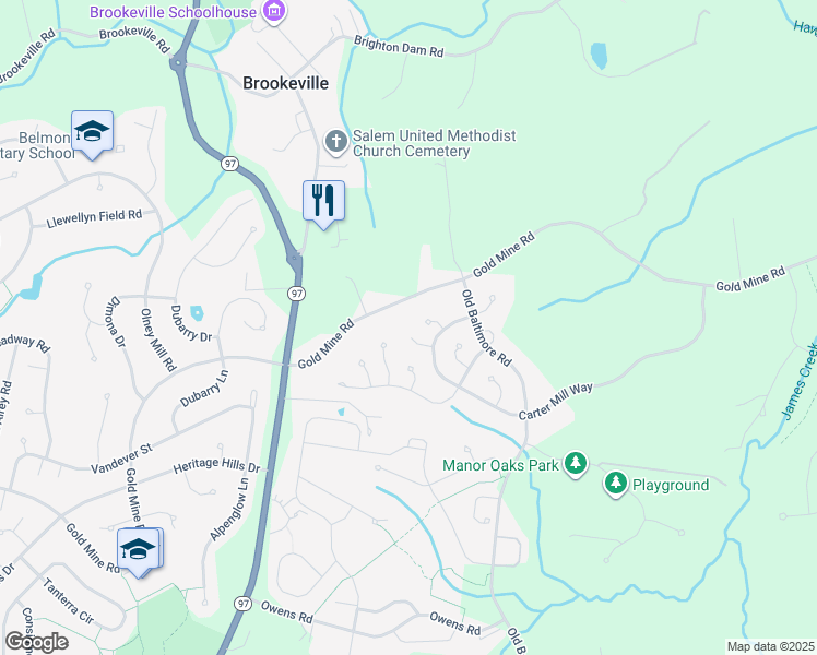 map of restaurants, bars, coffee shops, grocery stores, and more near 2336 Rosebranch Court in Brookeville