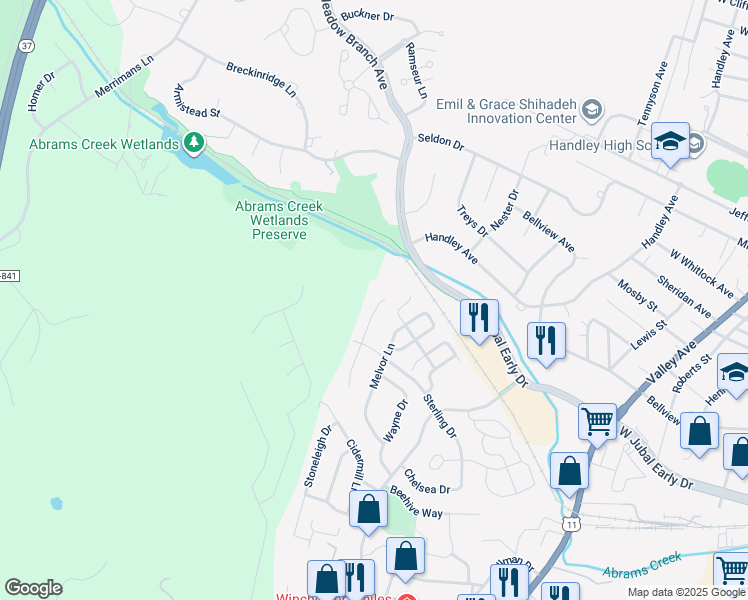 map of restaurants, bars, coffee shops, grocery stores, and more near 1877 Clayton Ridge Drive in Winchester