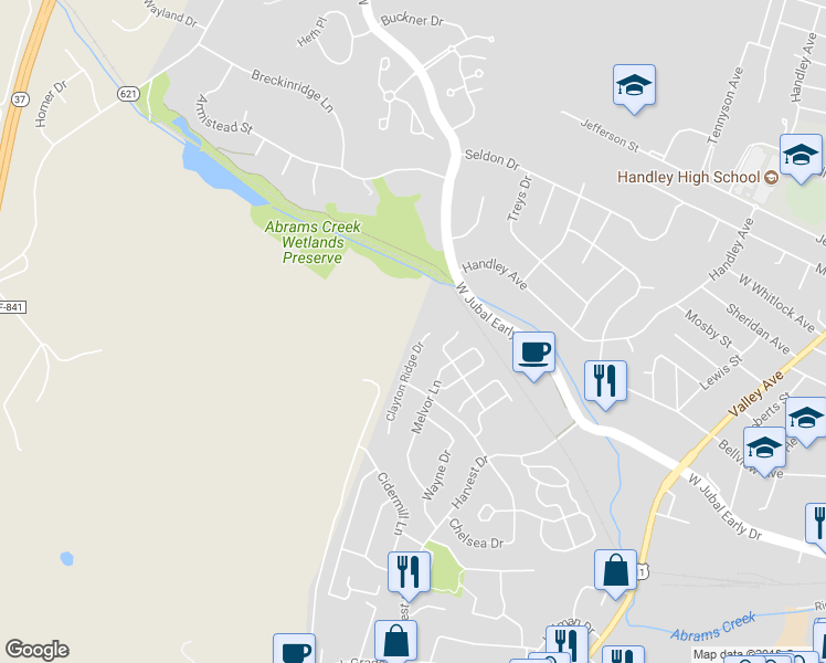 map of restaurants, bars, coffee shops, grocery stores, and more near 1877 Clayton Ridge Drive in Winchester