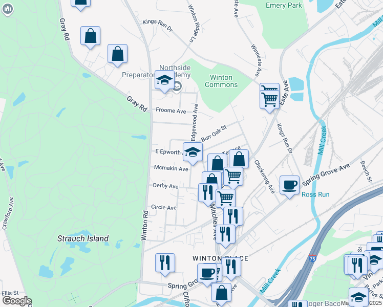 map of restaurants, bars, coffee shops, grocery stores, and more near 4648 North Edgewood Avenue in Cincinnati