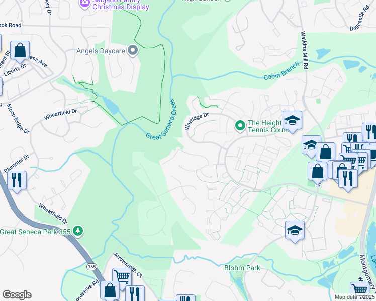 map of restaurants, bars, coffee shops, grocery stores, and more near 10633 Seneca Spring Way in Gaithersburg