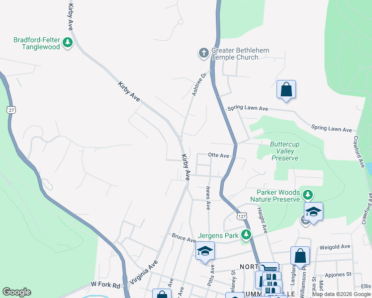 map of restaurants, bars, coffee shops, grocery stores, and more near 2604 Firtree Court in Cincinnati